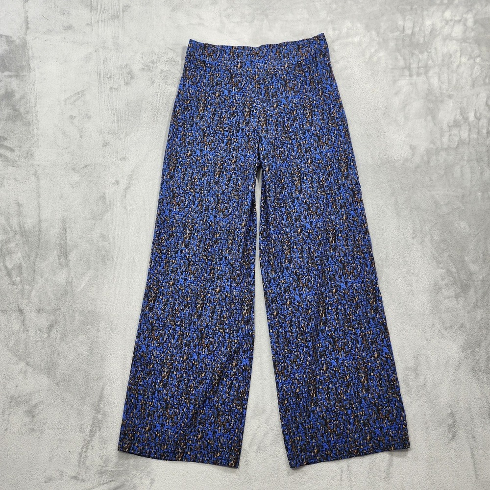 Coldwater Creek Pants Womens 8 Blue Animal Print Wide Leg Flowy Side Zip‎ Casual